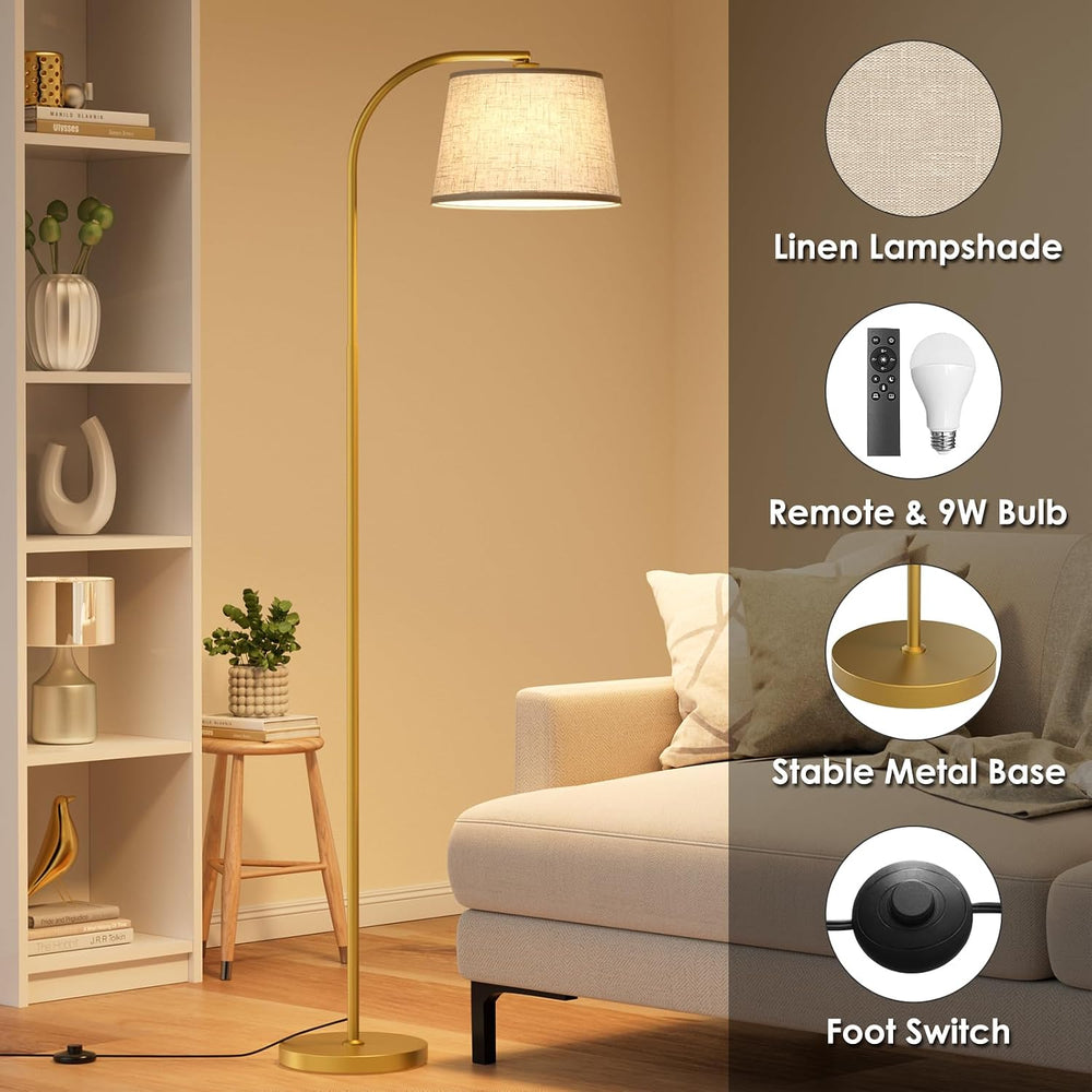 Karjoefar 64" 3 Color Dimmable Gold Arc Floor Standing Lamp with Remote