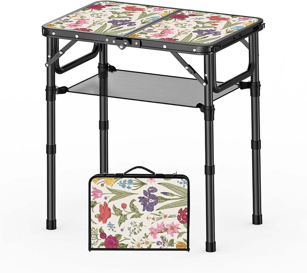 YihuiKo Small Camping Table, Vintage French Flowers Pattern Folding Table