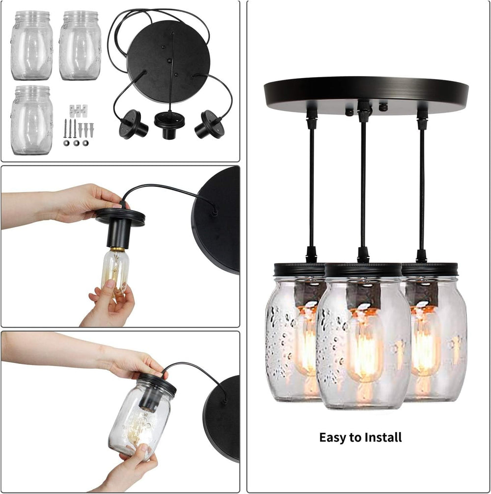 3-Light Pendant Lighting: Glass Mason Jar Light Fixtures