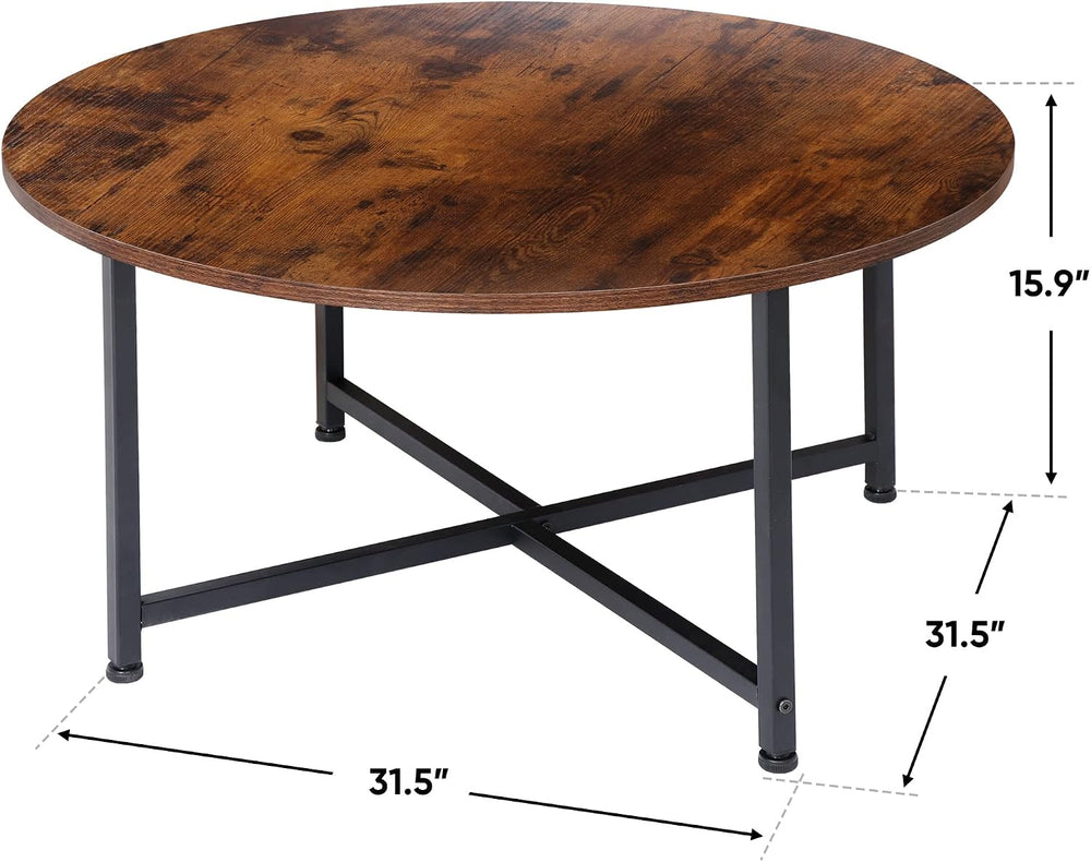 SUPER DEAL Round Coffee Tables w/ 32 Inch Rustic Wooden Surface Top and Sturd...