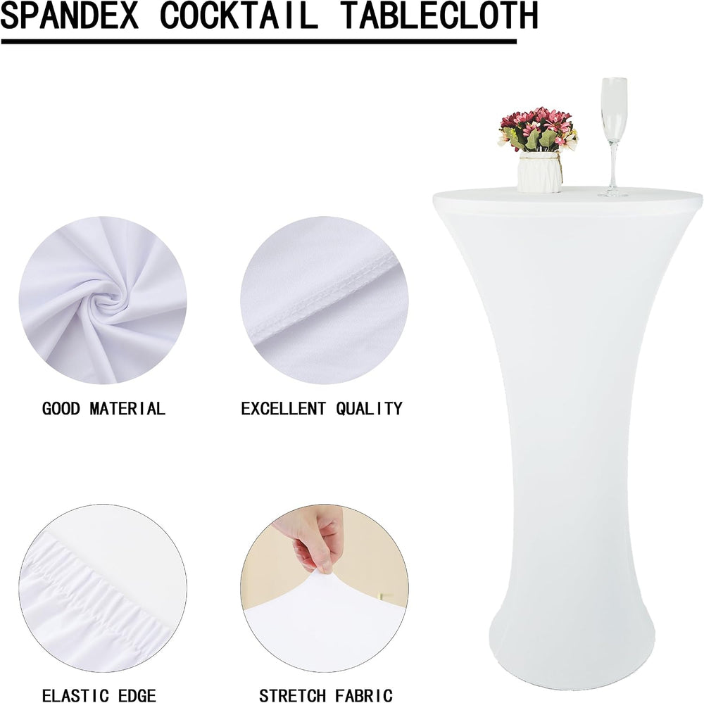 5 Pack 24x43 Inch White Spandex Cocktail Table Cloth Fitted Round Bar Table S...