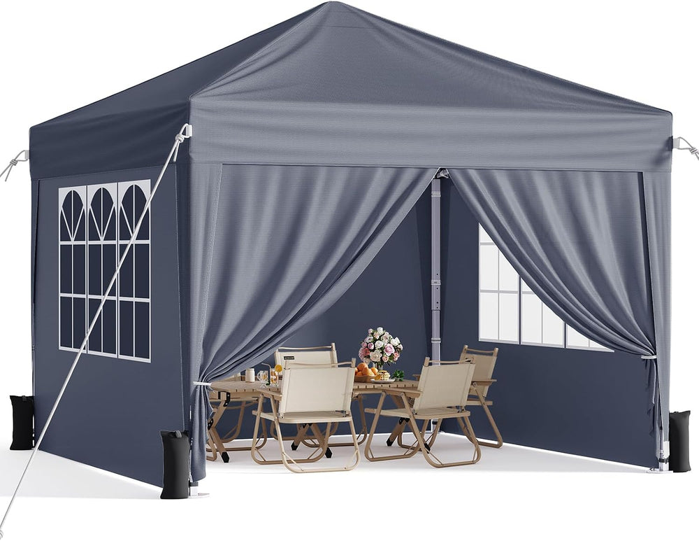 10x10 Pop Up Canopy Tent with Sidewalls, Portable Shelter,Dark Grey