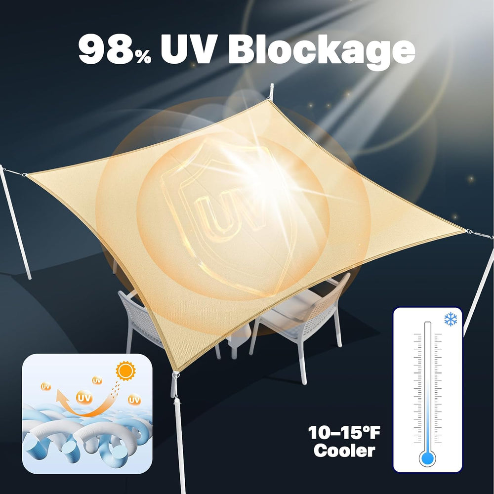 Amgo 14' x 14' Beige Square Waterproof Sun Shade Sail UPF50+ Canopy A...