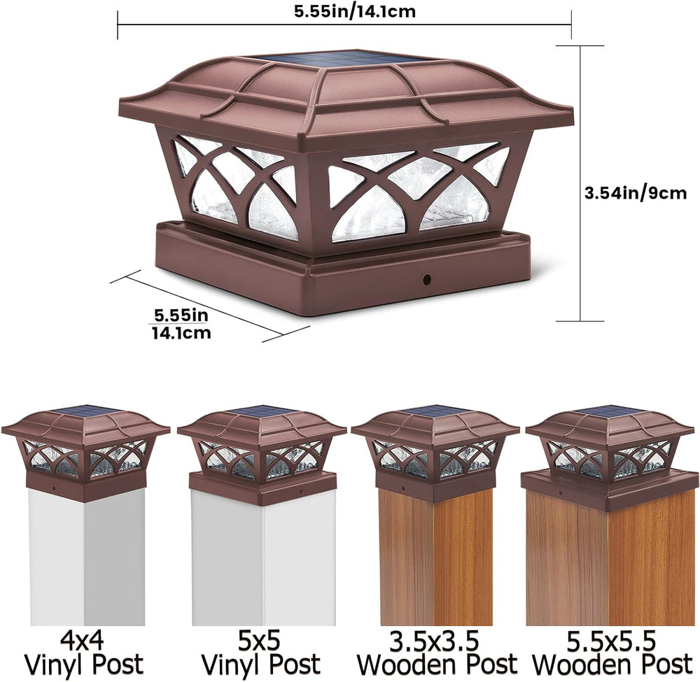 SIEDiNLAR Solar Post Cap Lights Outdoor Glass 2 Color Modes Brown (10 Pack)