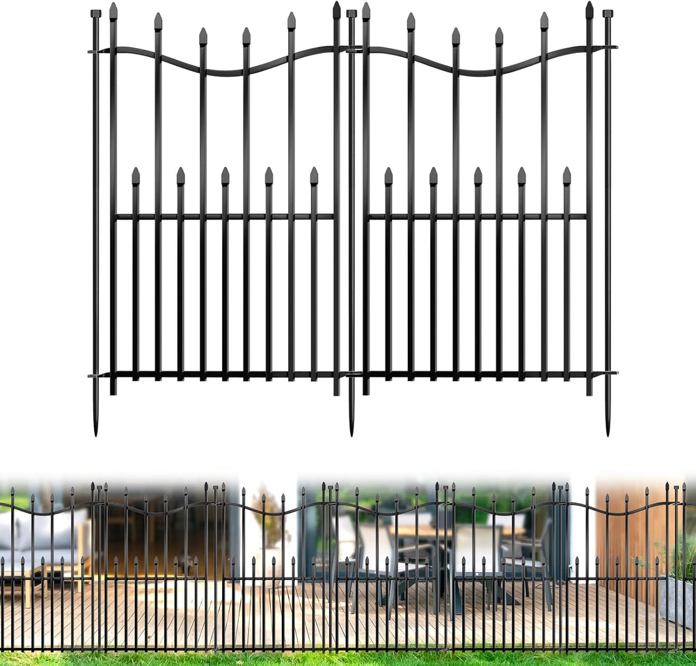 10 Panels No Dig Decorative Garden Fence, 32in(H)×22ft(L) Heavy-Duty Rustproo...