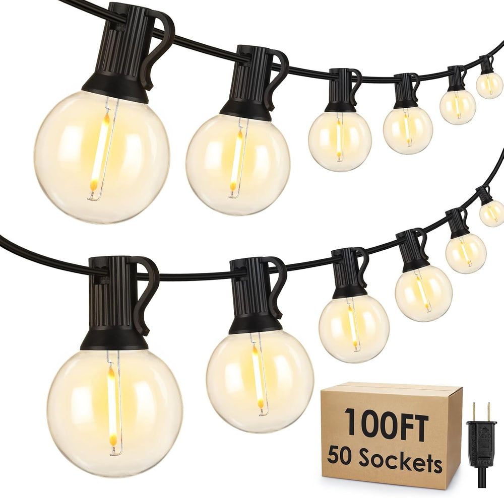 Mlambert 100Ft LED Outdoor String Lights, Dimmable Patio Lights, Waterproof S...