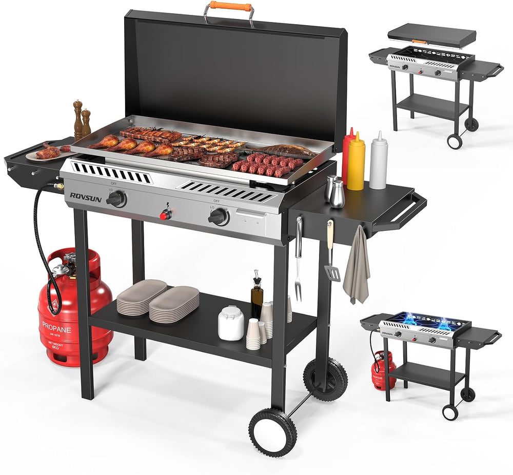 ROVSUN 2 Burner Propane Stove & 30'' Griddle Combo with Ignition ...
