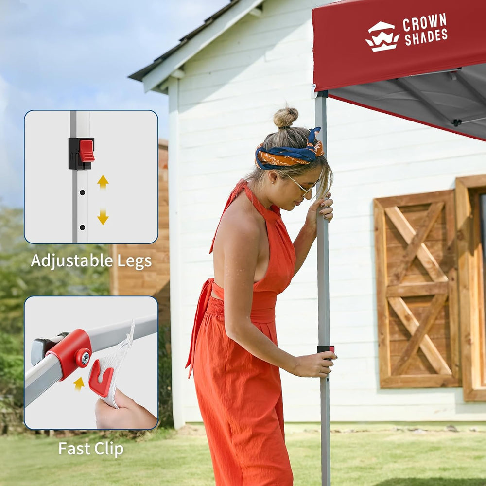 CROWN SHADES 12x12 Pop Up Canopy with 1 Side Wall, Beach Canopy Tent, Red