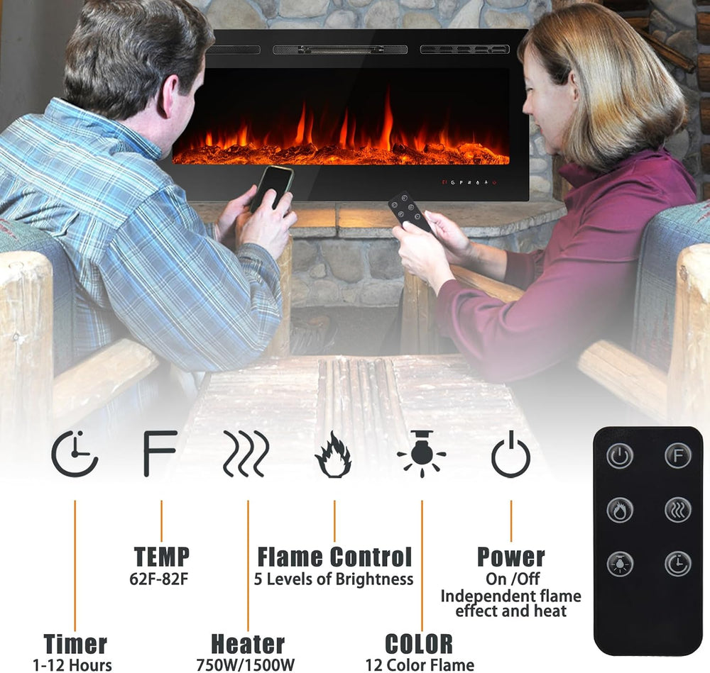 CharaVector 60 inch 750W/1500W Electric Fireplace Inserts with Remote Control...