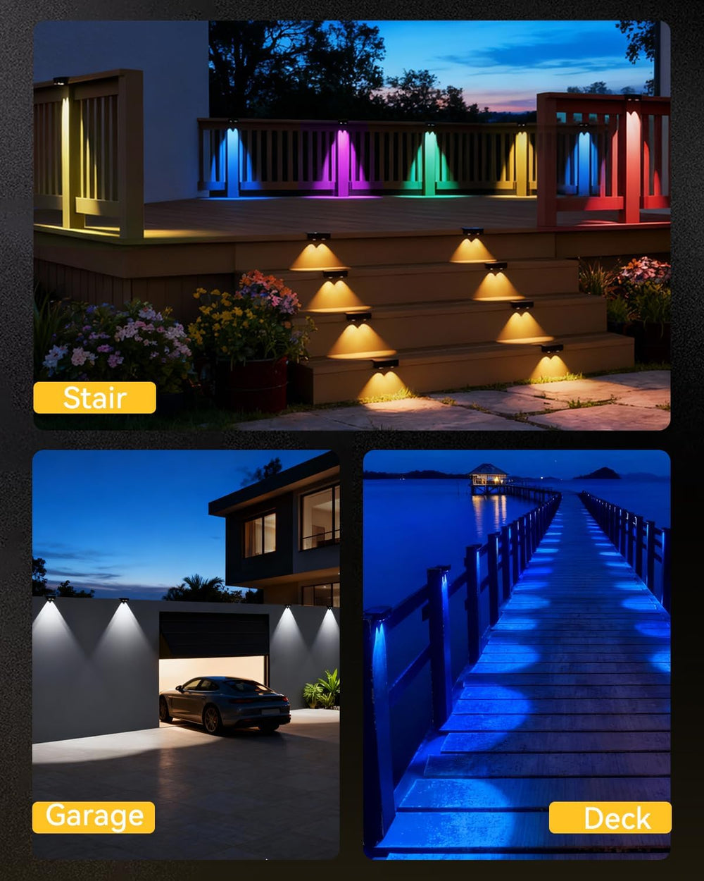 Solar Fence Lights Outdoor with Remote 8 Pack, Warm/Cool White & RGB 12 M...