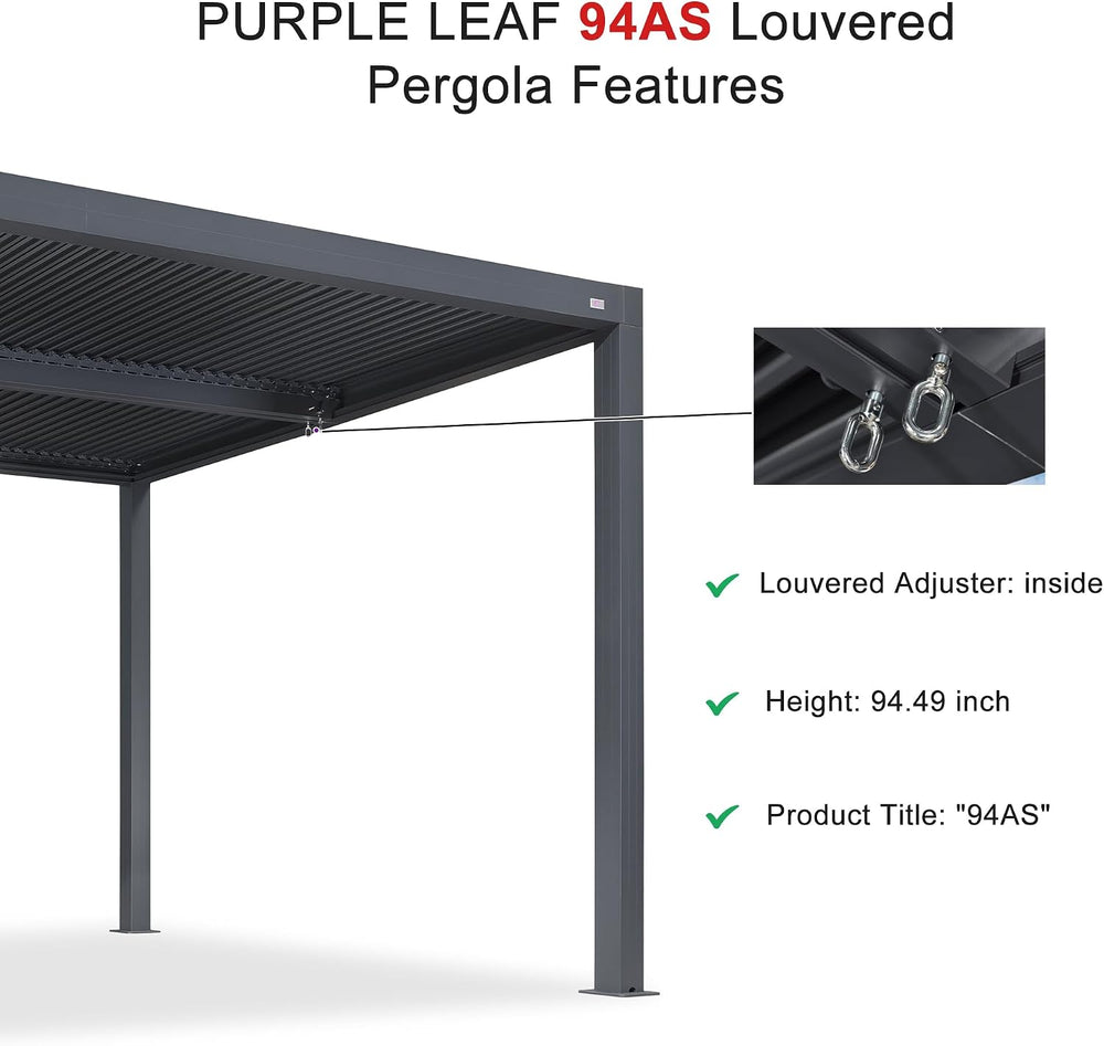PURPLE LEAF Louvered Pergola Accessory 94AS Aluminum Louver Grille for Optima...