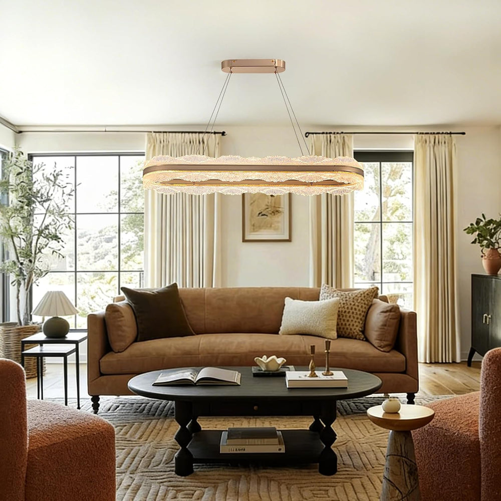 Rectangle LED Chandelier, 𝐋𝟑𝟗.𝟒" Modern Gold Chandelier Light fixture, H...