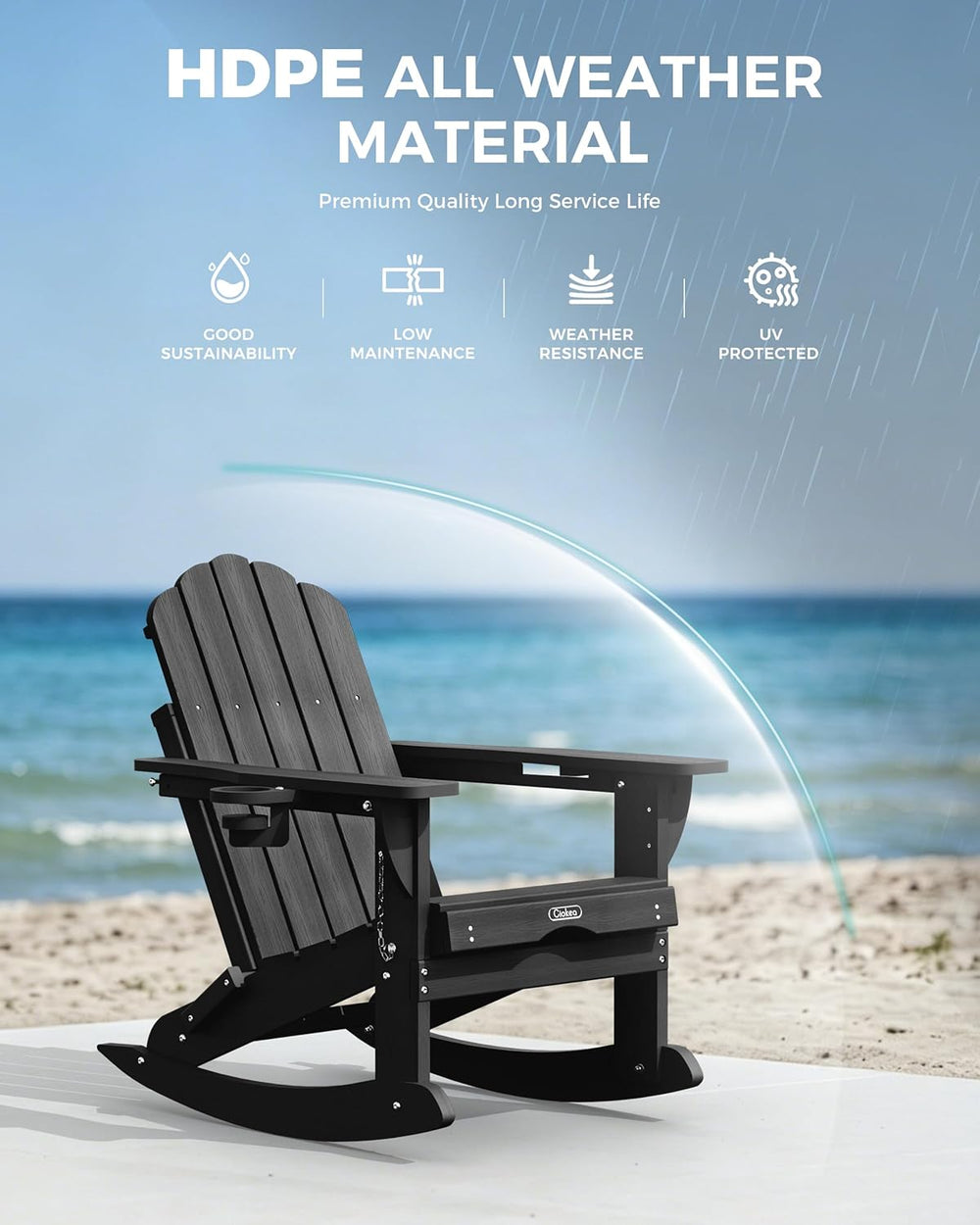 Ciokea Rocking Adirondack Chairs Set of 4 with Retractable Ottoman (Black)