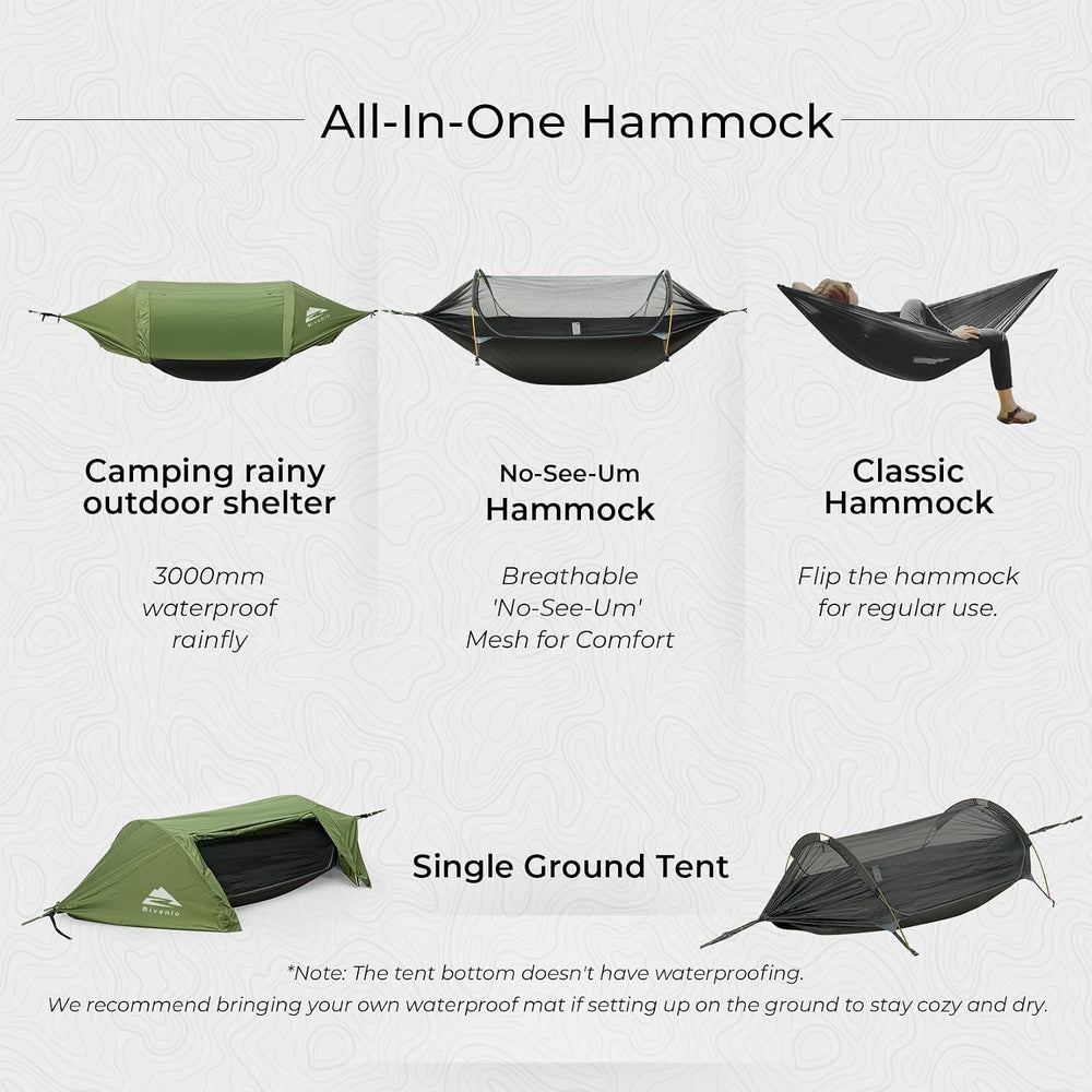 Camping Hammock Tent with Mosquito Net & RainFly, 3 in 1 Waterproof Porta...