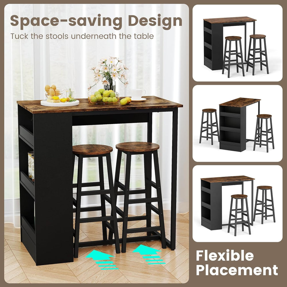 COSTWAY 3-Piece Bar Table Set, 36" Counter Height Breakfast Table Set