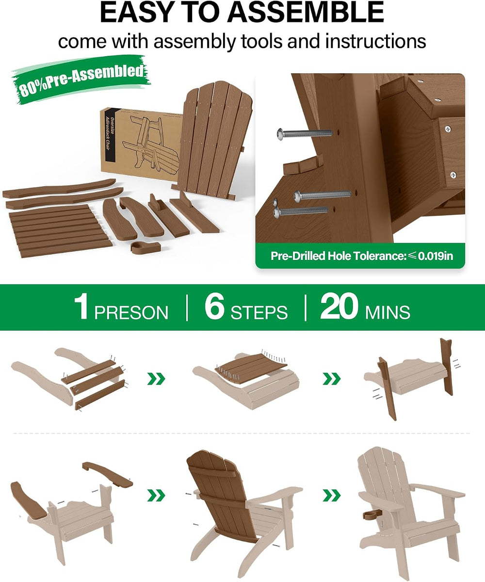 YEFU Oversized Adirondack Chair with Cup-Holder- Teak