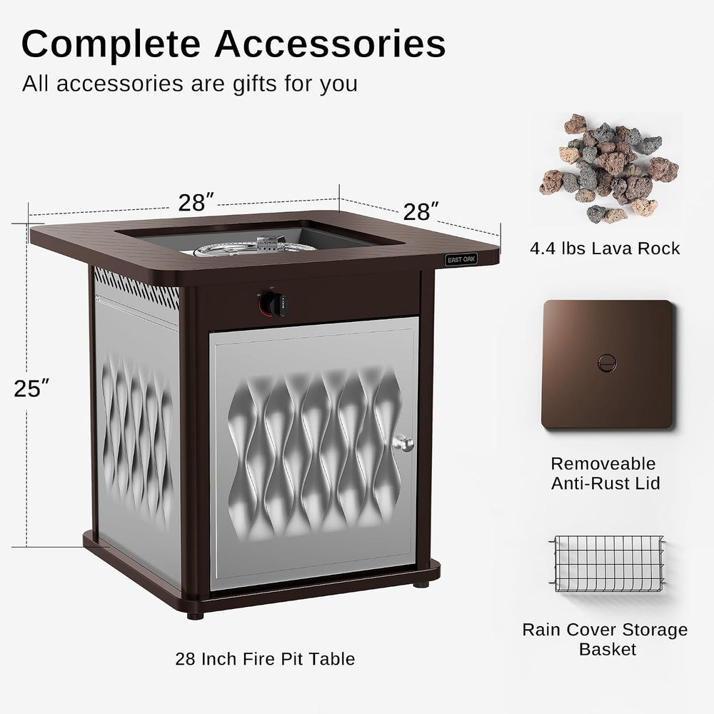 EAST OAK 28'' Stainless Steels Fire Pits Table, 50,000 BTU Upgraded S...