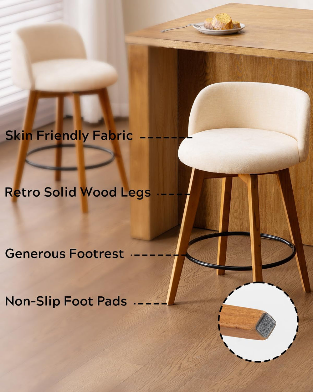 EYYTHUNG 26" Counter Height Bar Stools Set of 2 Mid Century Modern Farmh...