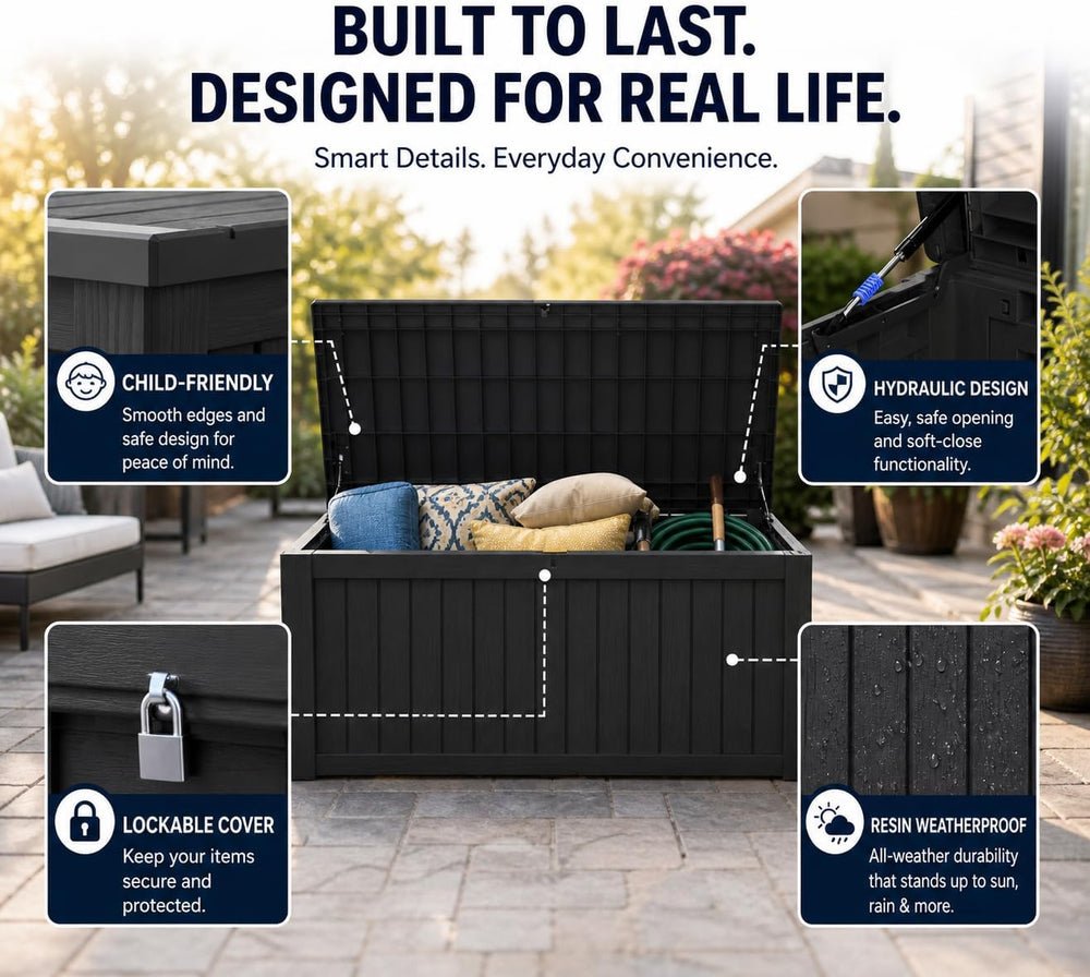 LAUSAINT HOME 210 Gallon Resin Deck Box, Package Delivery Box with Lockable L...