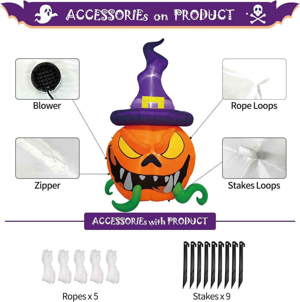DomKom 12FT Halloween Inflatable Blow Up Decorations, Giant Pumpkin wear Witc...