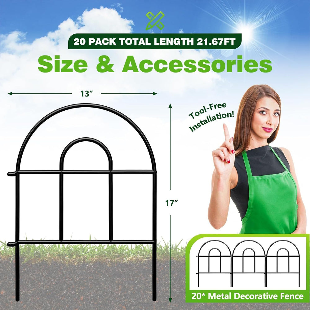 Decorative Garden Fence, 21.67ft(L) x 17in(H) Metal Fencing, 20 Pack, Black, ...