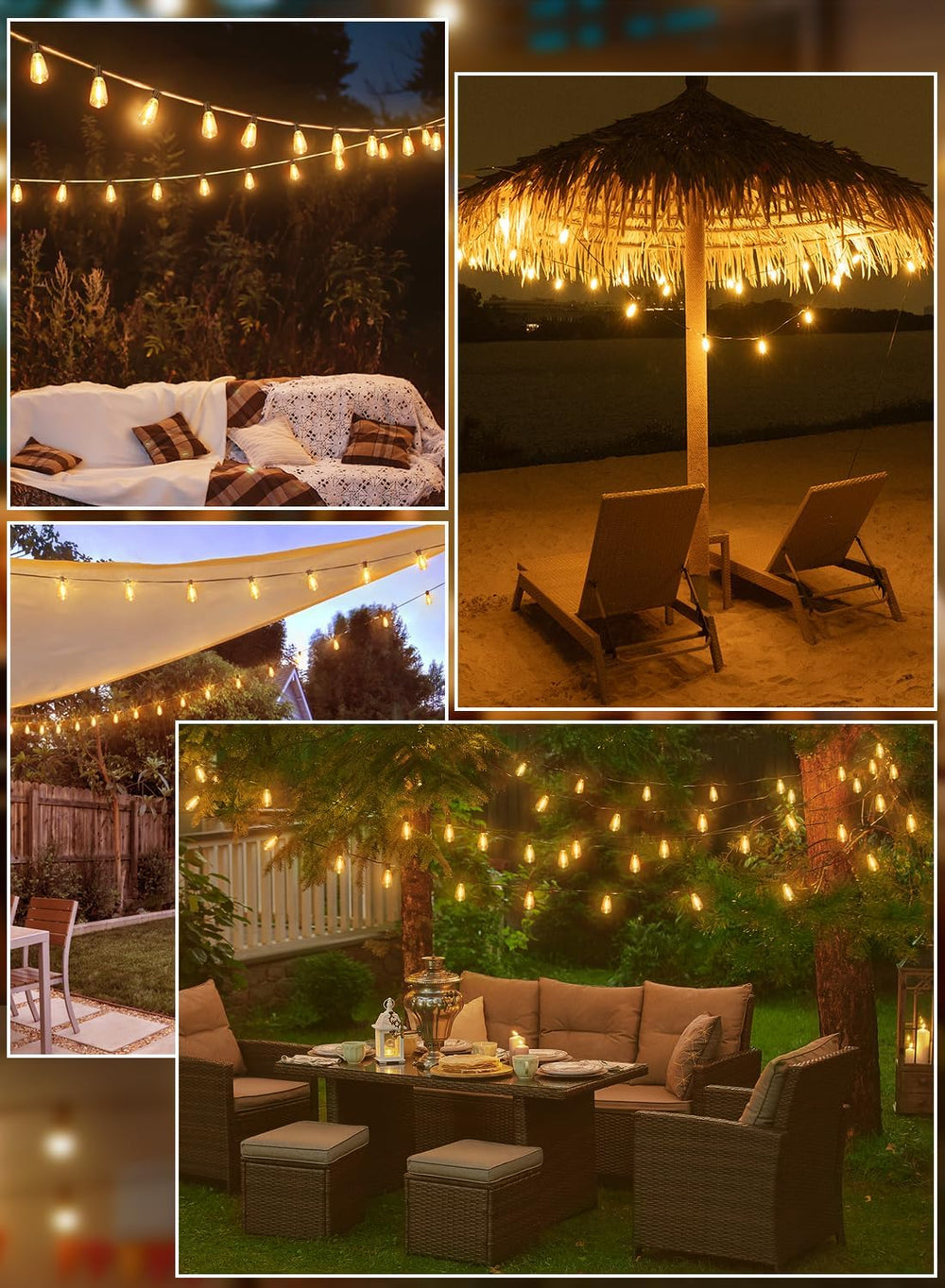 Ollny Outdoor String Lights 120FT with 60+2 Spare ST38 Vintage Bulbs, Shatter...