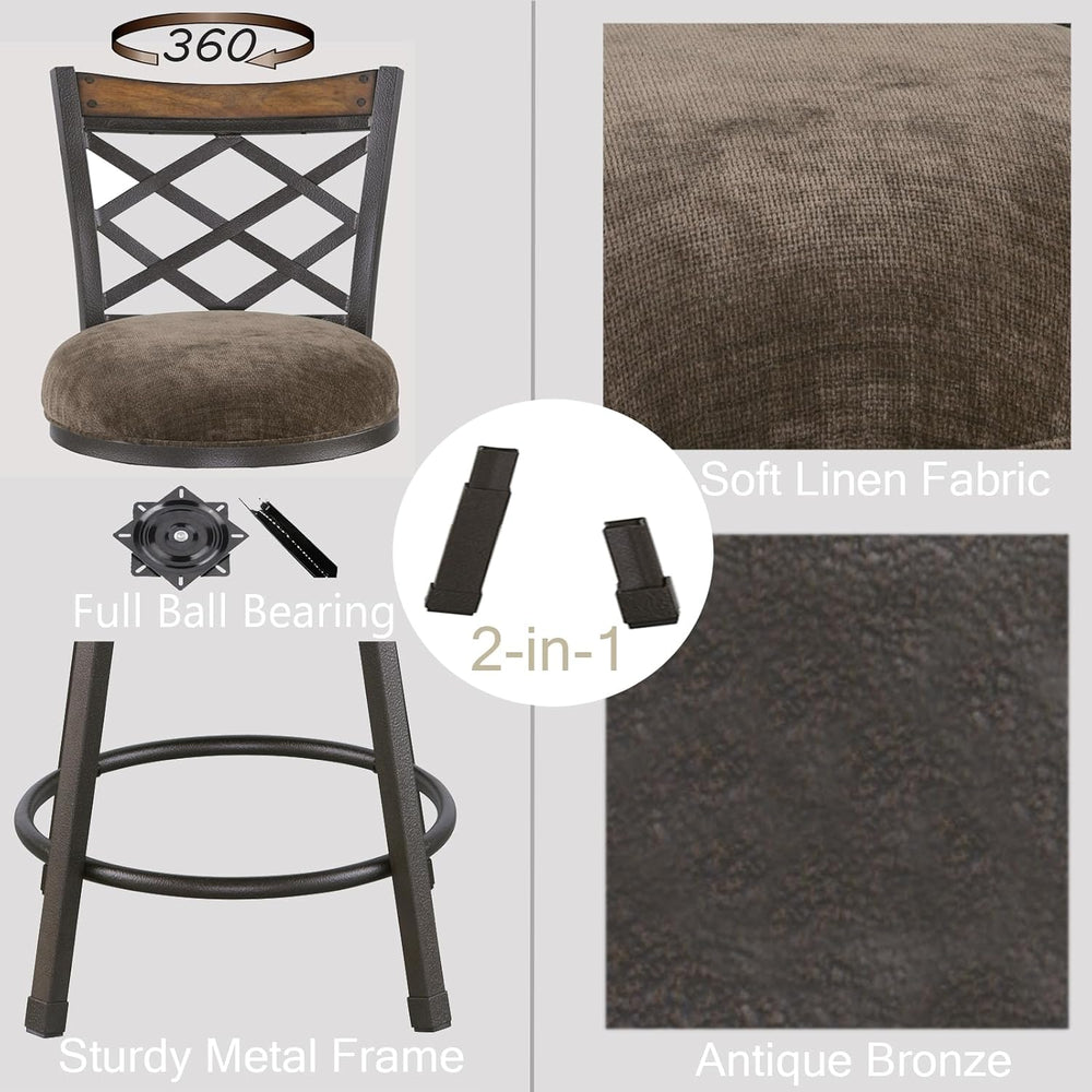 Set of 4 Farmhouse Swivel Bar Stools with Backs, Adjustable 25"/30"...