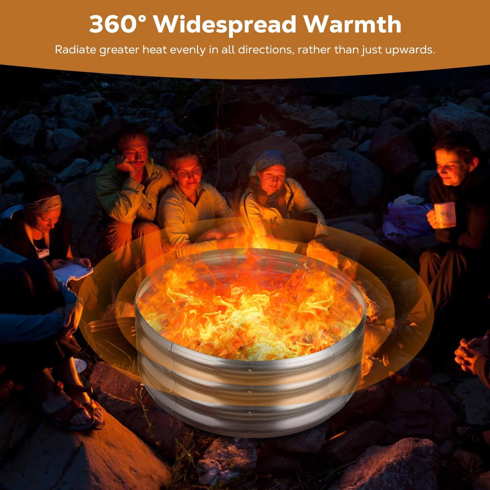 Raynesys 36" Round Galvanized Fire Pit Ring for Outdoor Wood Burning Silver
