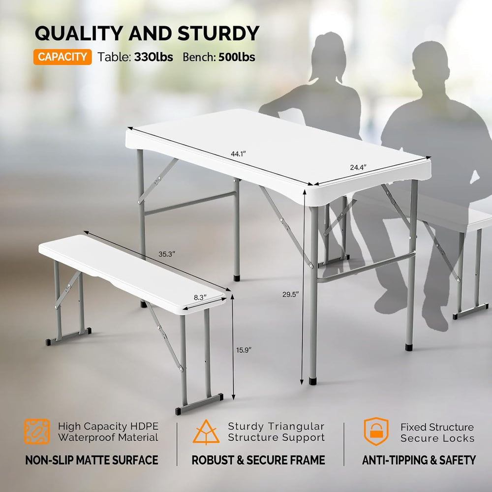 VINGLI Picnic Table Set with 2 Benches, 6 Feet Camping Table Chair Set, Heavy...