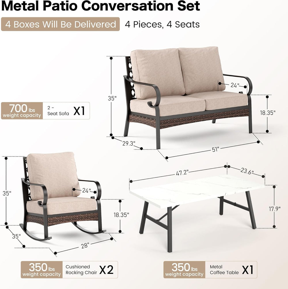 SUNSHINE VALLEY, 4 PCS Metal Patio Conversation Set, Rocking Chairs