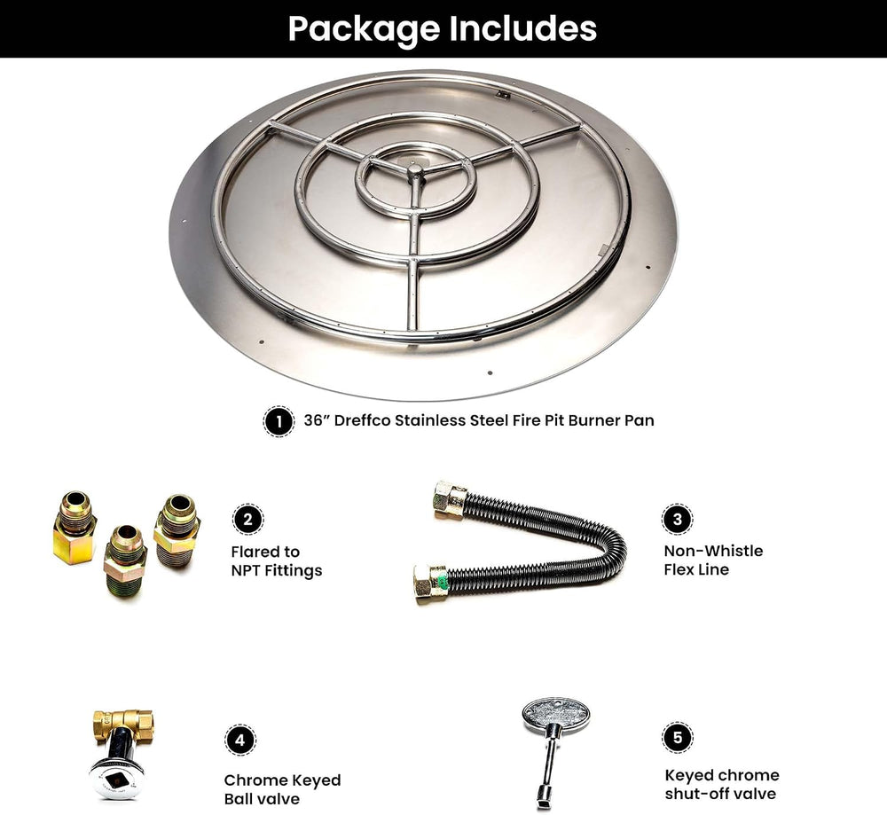 Stainless Steel Fire Pit Burner Pan Kit, NG, 36-Inch Burner Pan