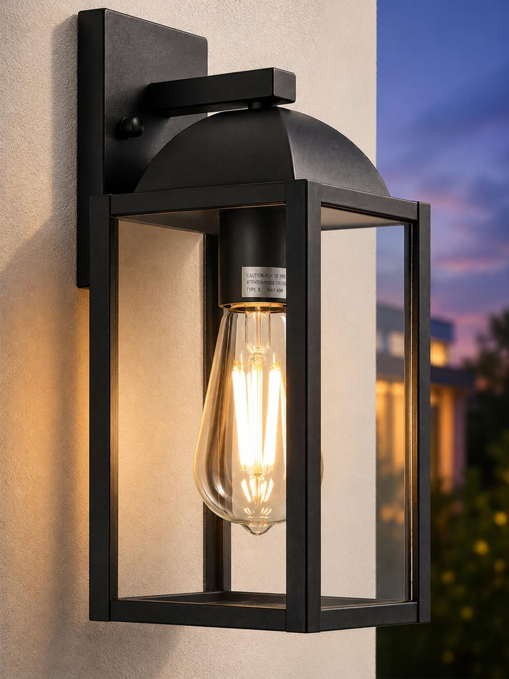 Outdoor Wall Sconce, Waterproof Exterior Lantern, E26 Glass, Black, 1 Pack