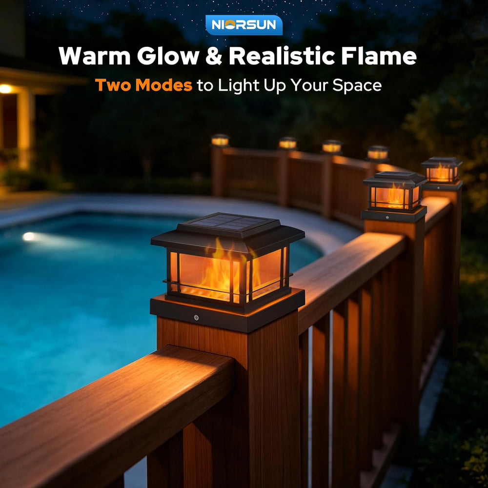 NIORSUN 4x4 Post Solar Lights with Flame Light &3 Color Temps,12 Pack Black