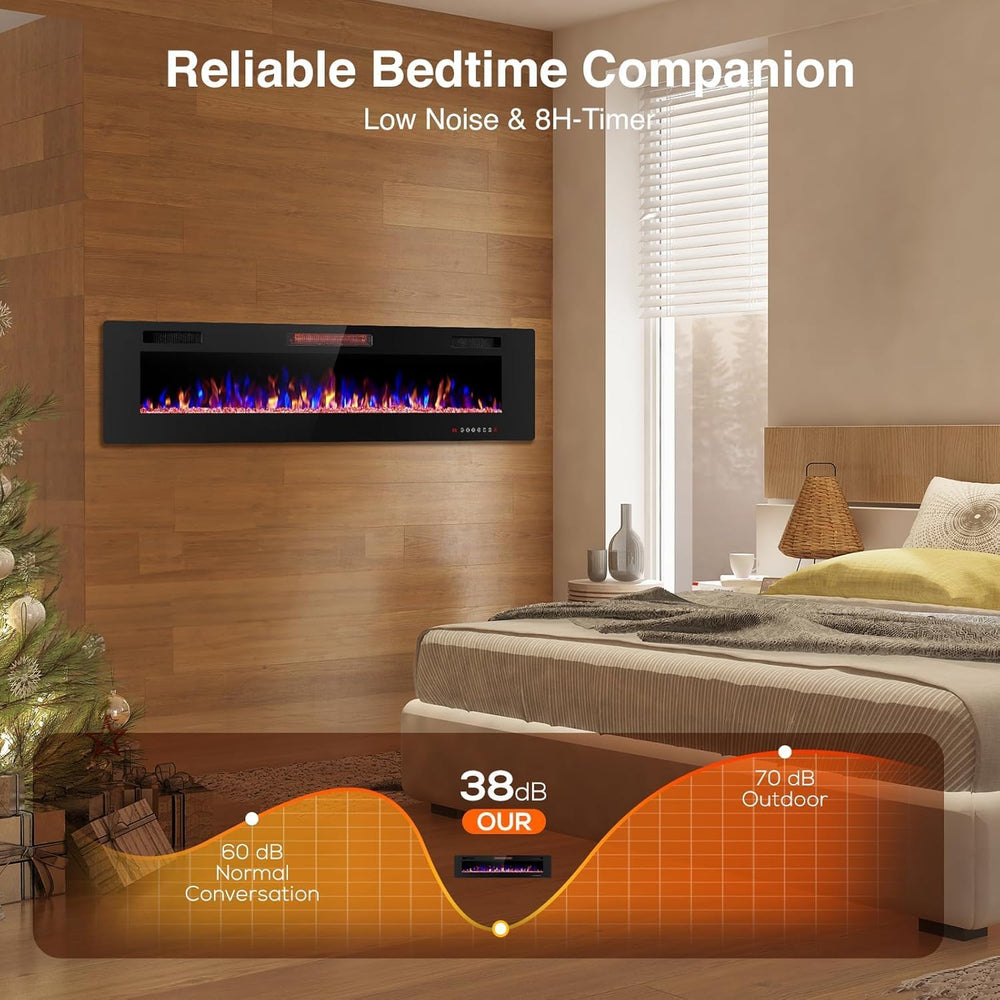 ZAFRO 50" Electric Fireplace with Remote Ultra-Thin & Quiet Wall-Mou...