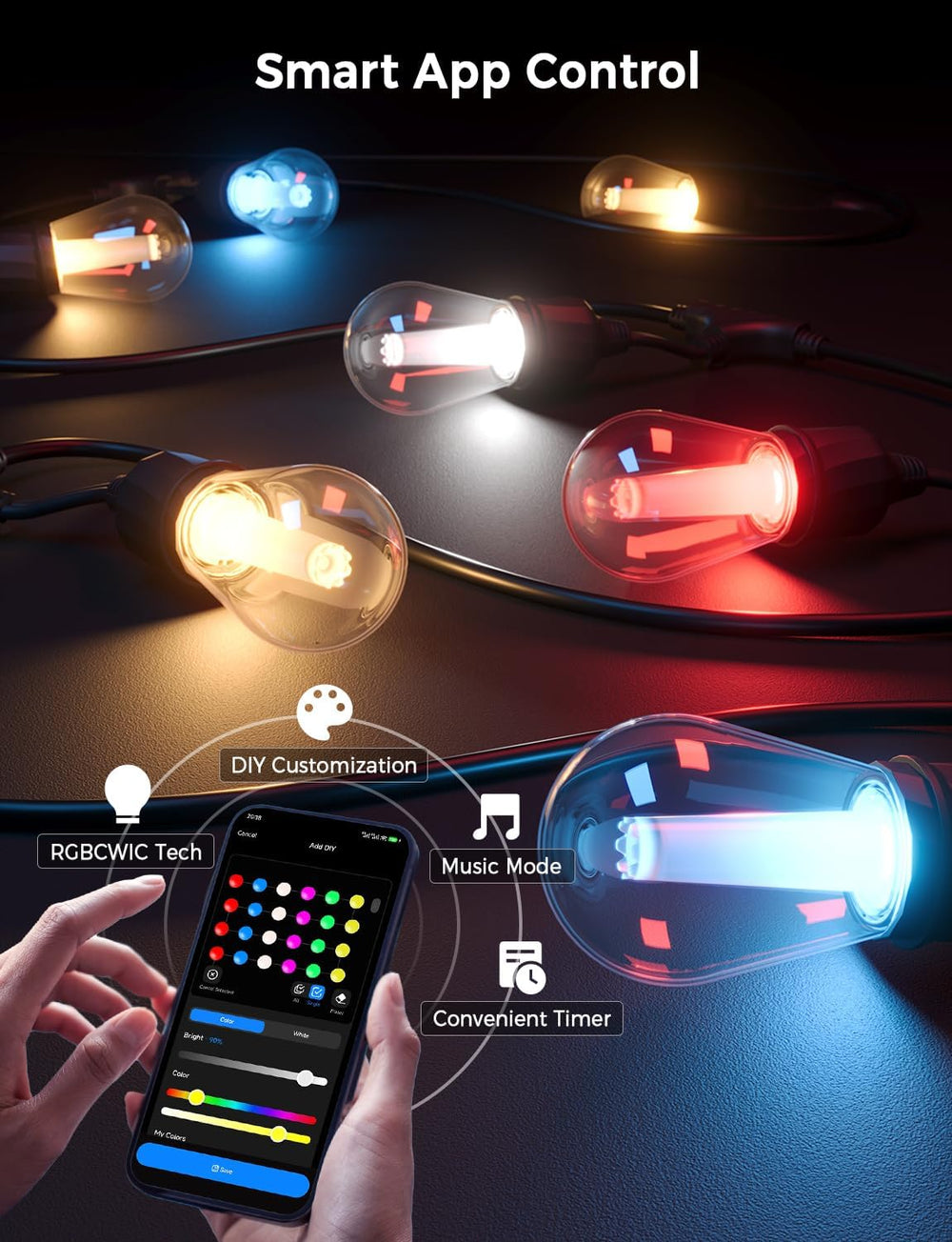 XMCOSY+ Smart Outdoor String Lights 72.5FT, LED Patio Lights App Control