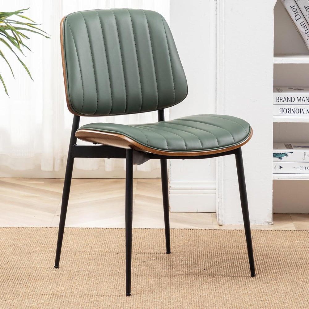 LUNLING Dining Room Chairs Mid Century Modern Retro Green Faux Leather Chair ...