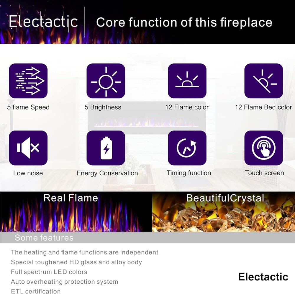 Electactic 68 Inch Electric Fireplace Insert Ultra-Thin - Recessed & Wall...