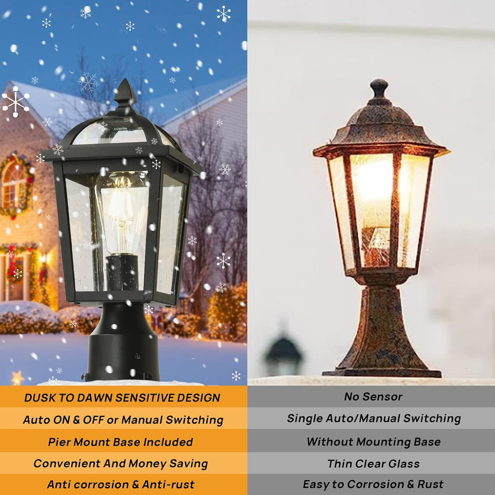 Outdoor Post Light with GFCI Outlet, Dusk to Dawn Lamp Post Light