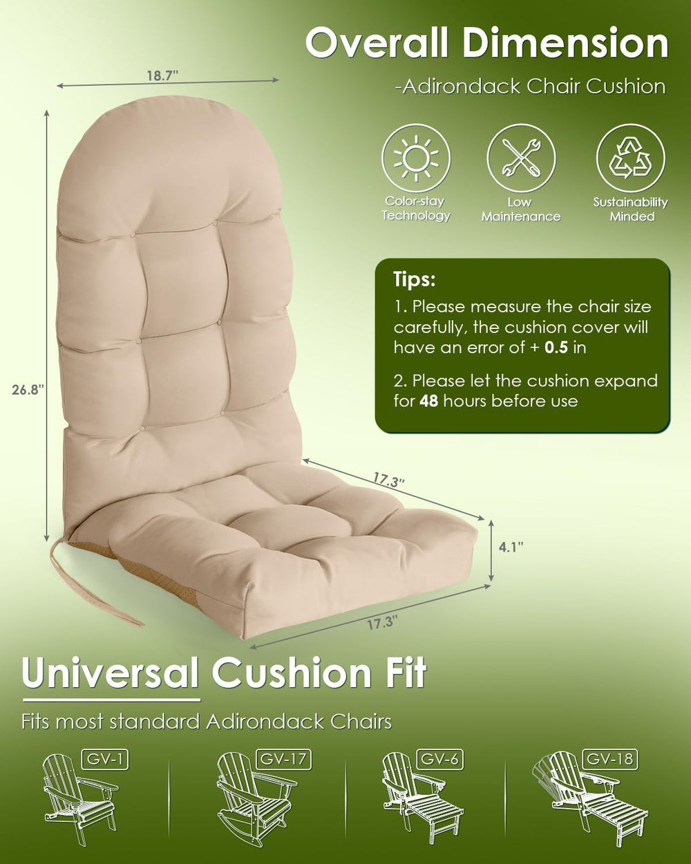 GREENVINES Adirondack Chair Cushion, Polyester, Beige