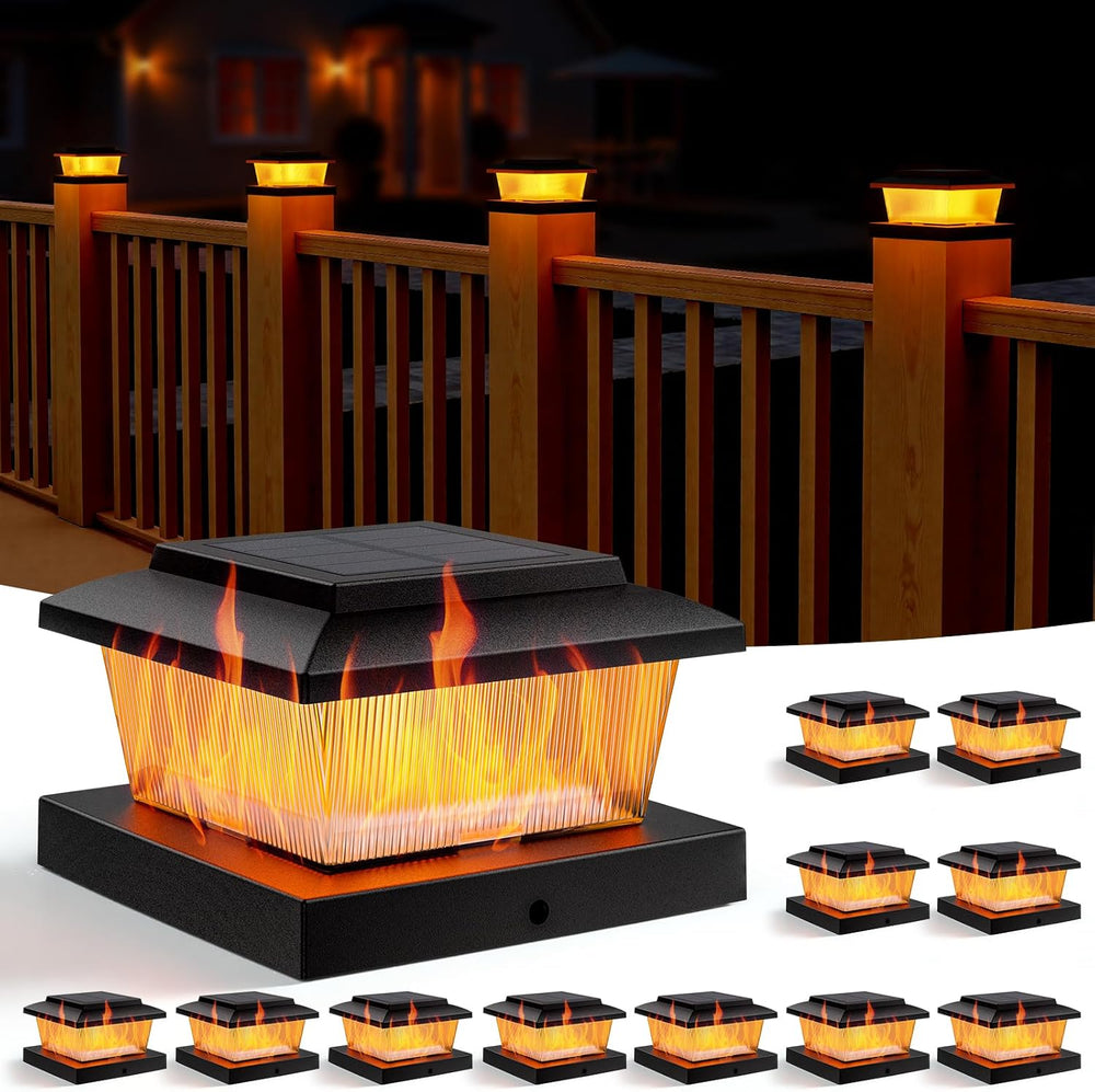APONUO Solar Post Cap Lights with Flickering Flame & Warm White, 12-Pack ...