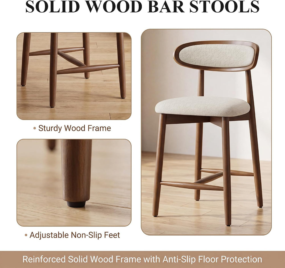 Bar Stools Set of 2, 24.8″ Counter Height Barstools with Wood Legs