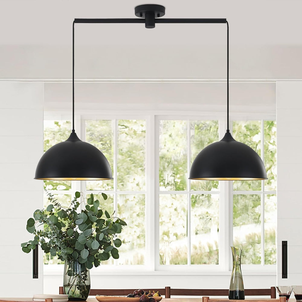 Pendant Lights Kitchen Island, 2-Pack Dome Pendant Light Black and Gold Light...