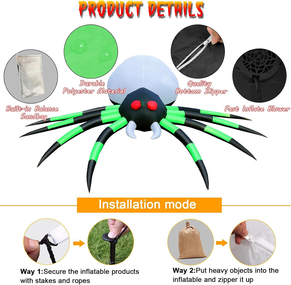 12 FT Halloween Inflatables Spider Outdoor Decorations, Giant Blow Up Spider ...
