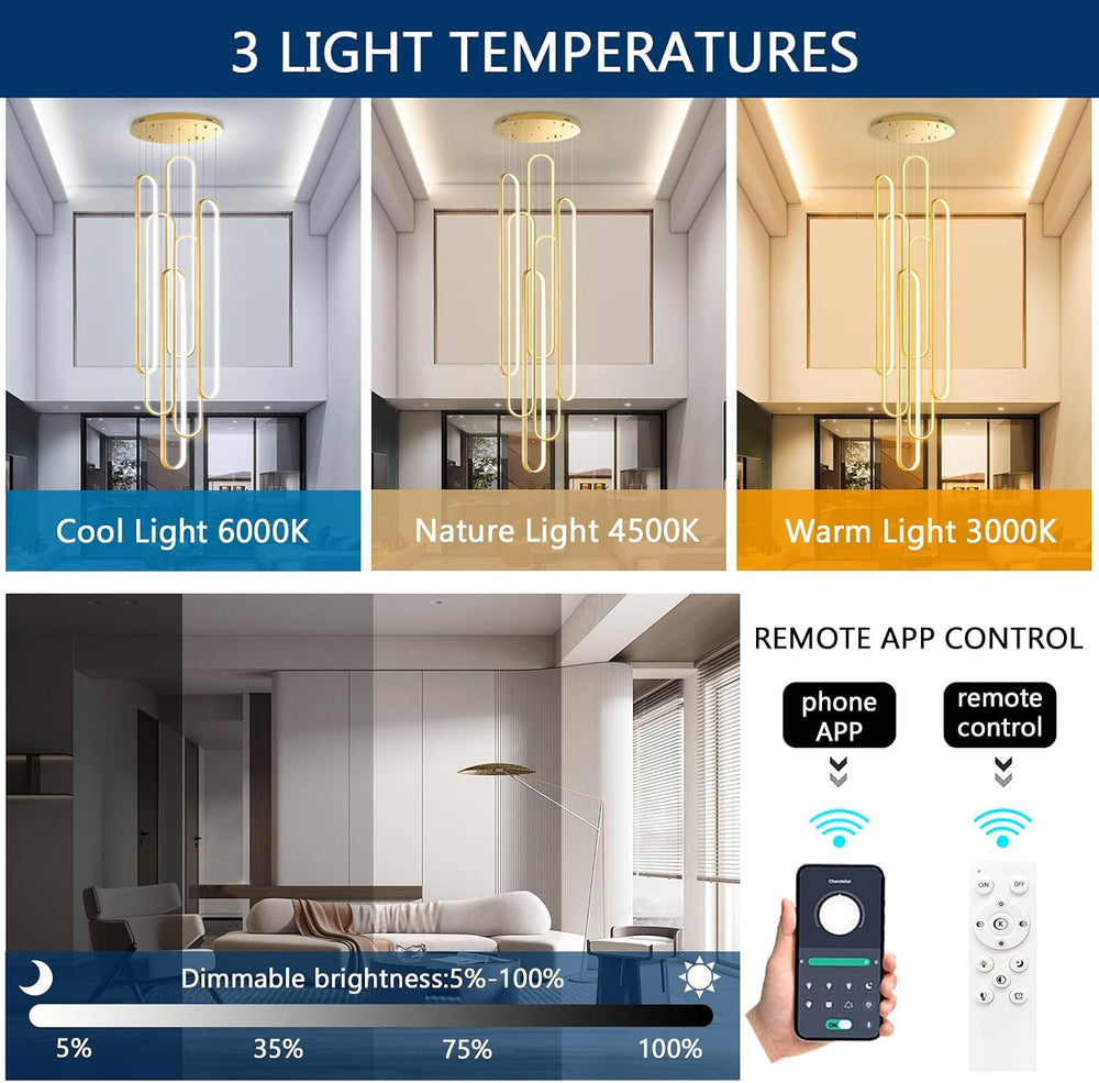 Modern Large Chandelier for Foyer LED Dimmable Black Chandeliers 6 Rings High...