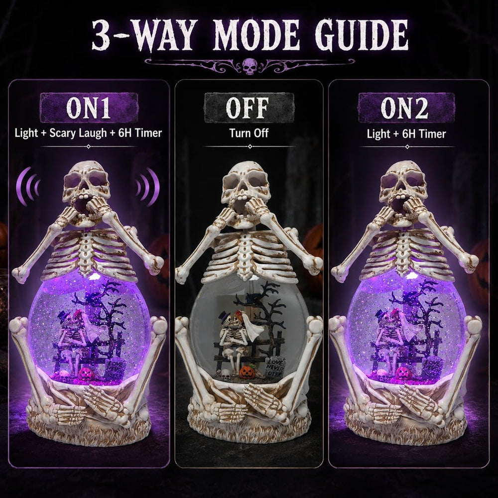 Halloween Skeleton Couple Snow Globe Lantern, Lighted Water Glitter Halloween...