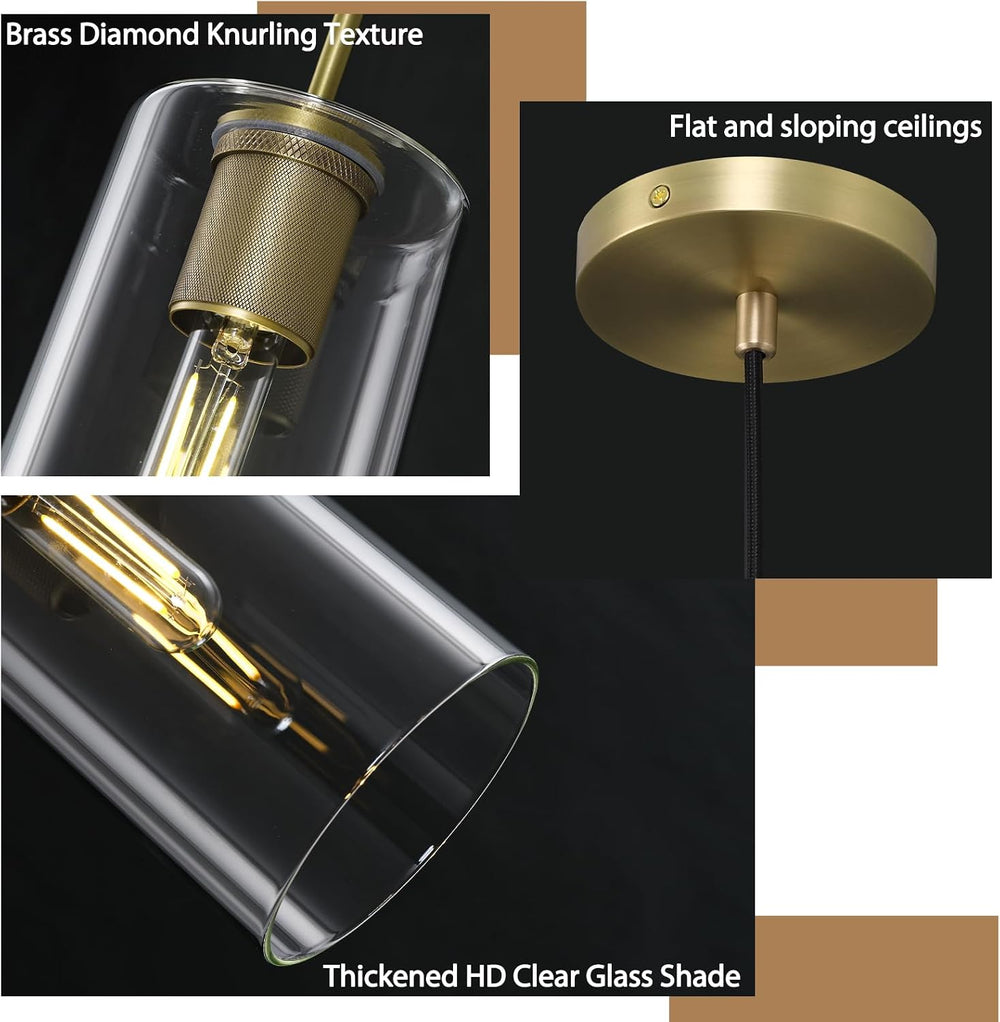 Modern Brass Pendant Lights Kitchen Island Glass Pendant Light Fixtures, 9.5&...