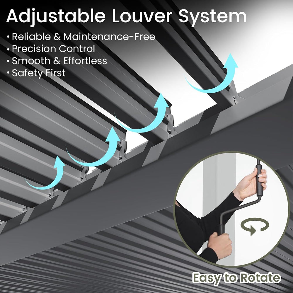 Louvered Pergola 10' x 13', Outdoor Aluminum Pergola, Gray