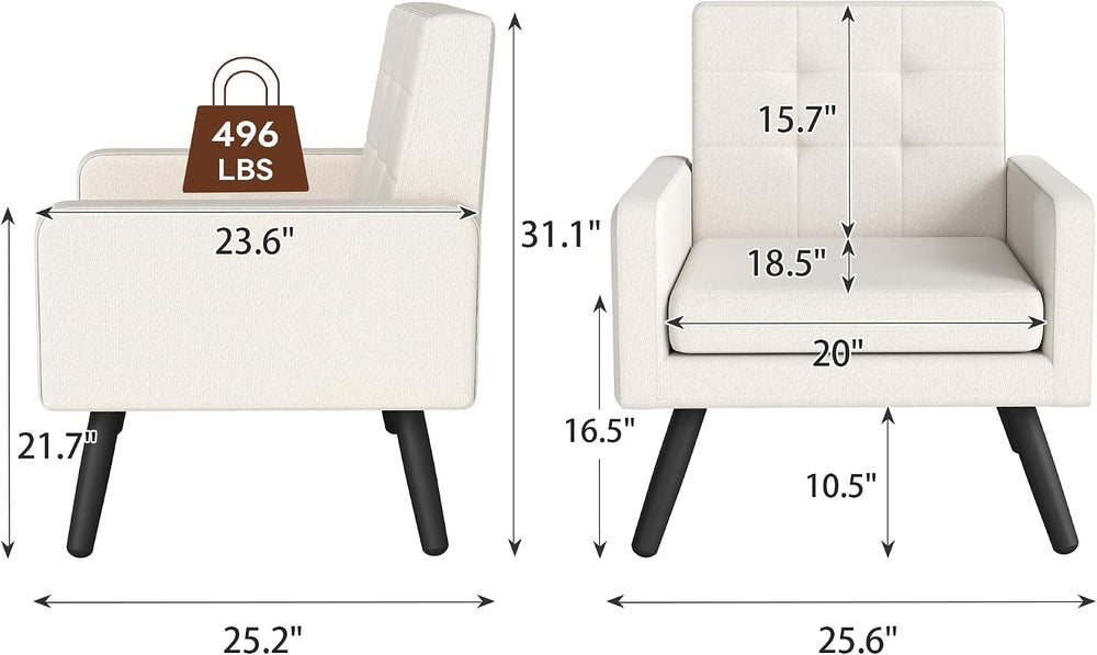 Accent Chair for Living Room, Comfy Upholstered Armchair, Cream
