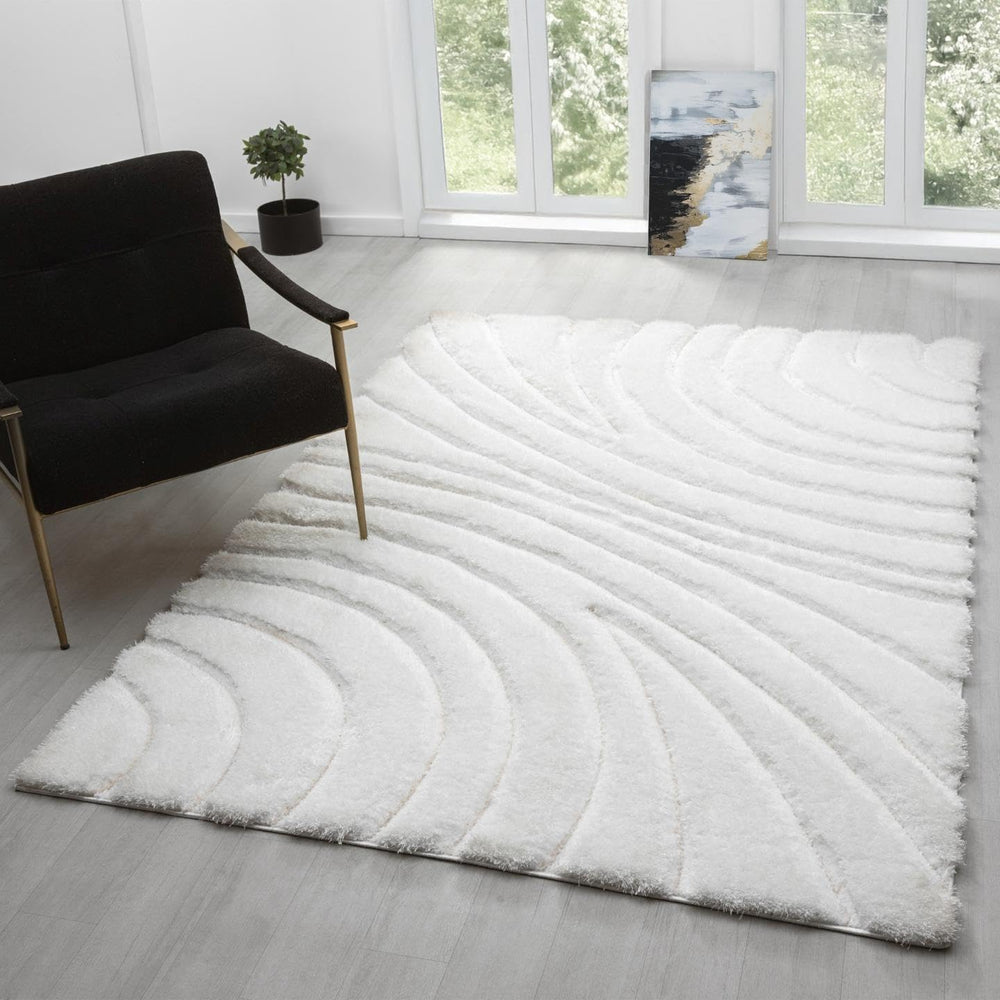 LUXE WEAVERS Modern Geometric Shag Area Rug Cream 5x7