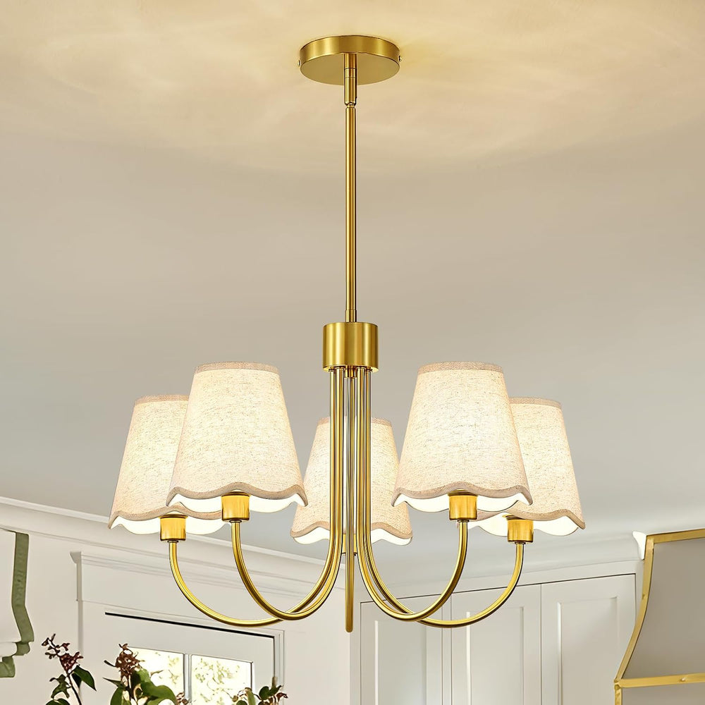 Modern Gold Chandelier 5-Light Dining Room Chandelier with Fabric Shades Kitc...